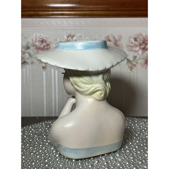 Vintage Lefton White 2900 Lady Head vase, Brimmed Hat No Foil - Picture 9 of 15